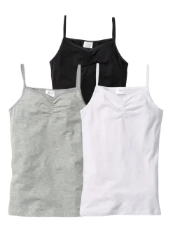 bonprix bonprix Multipack|Niña·Braguitas Y Tops>Top con algodón orgánico suave (3 unidades) Blanco-negro-gris claro jaspeado