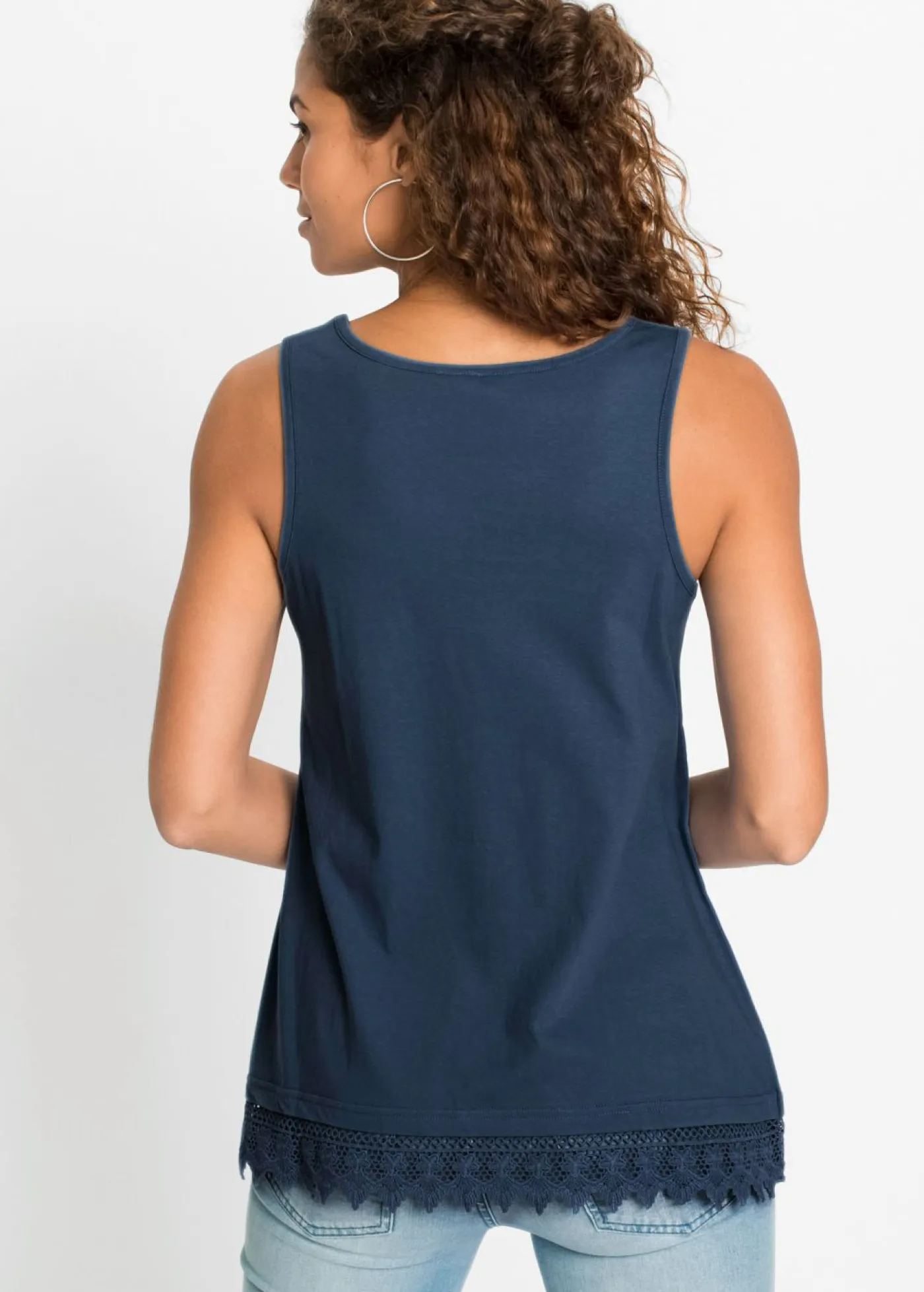 bonprix bonprix Camisetas>Top con encaje (2 unidades) Azul vaquero/azul oscuro