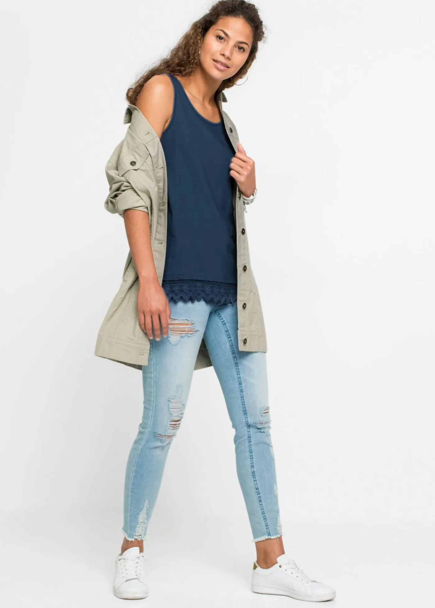 bonprix bonprix Camisetas>Top con encaje (2 unidades) Azul vaquero/azul oscuro