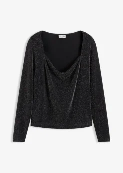 bonprix bonprix Camisetas>Top con escote cascada Negro