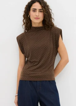 bonprix bonprix Camisetas>Top con piedras brillantes Marrón metalizado