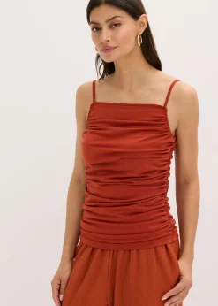 bonprix bonprix Camisetas>Top con tirantes finos y fruncidos óxido