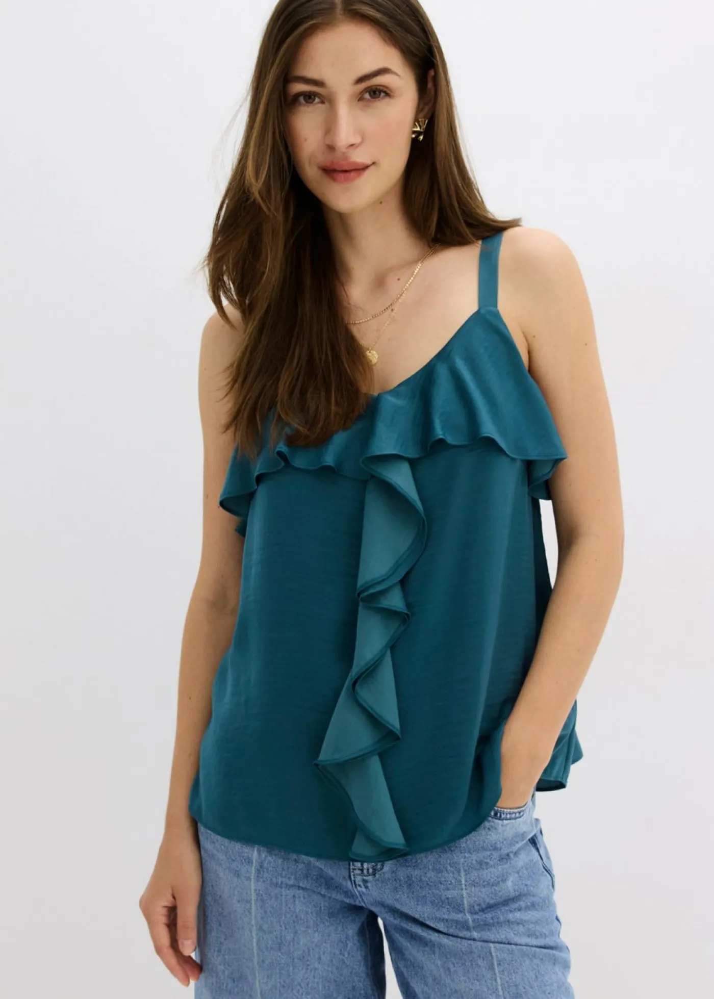 bonprix bonprix Camisas Y Blusas|Camisetas>Top con tirantes finos y satén brillante verde pimiento