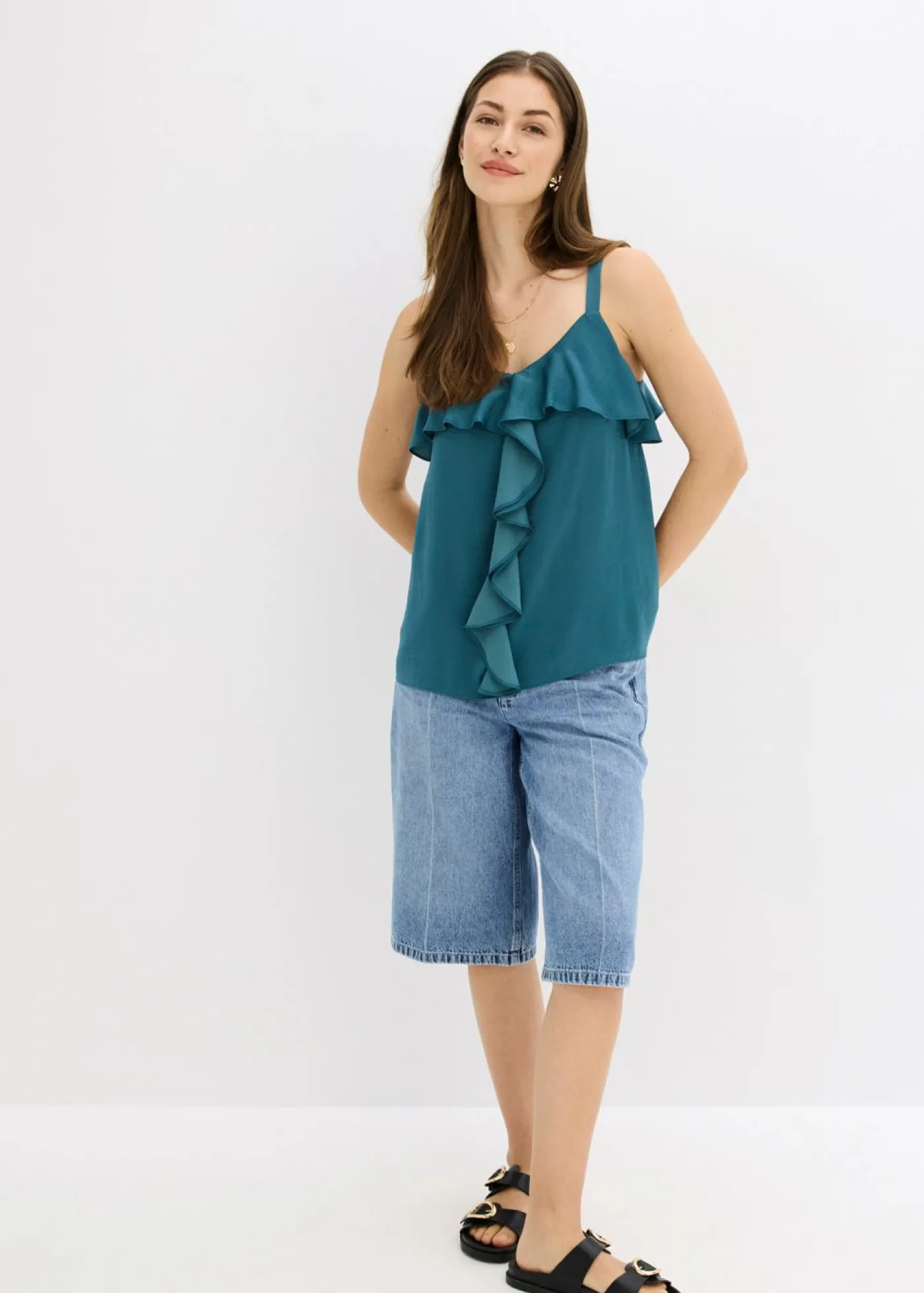 bonprix bonprix Camisas Y Blusas|Camisetas>Top con tirantes finos y satén brillante verde pimiento