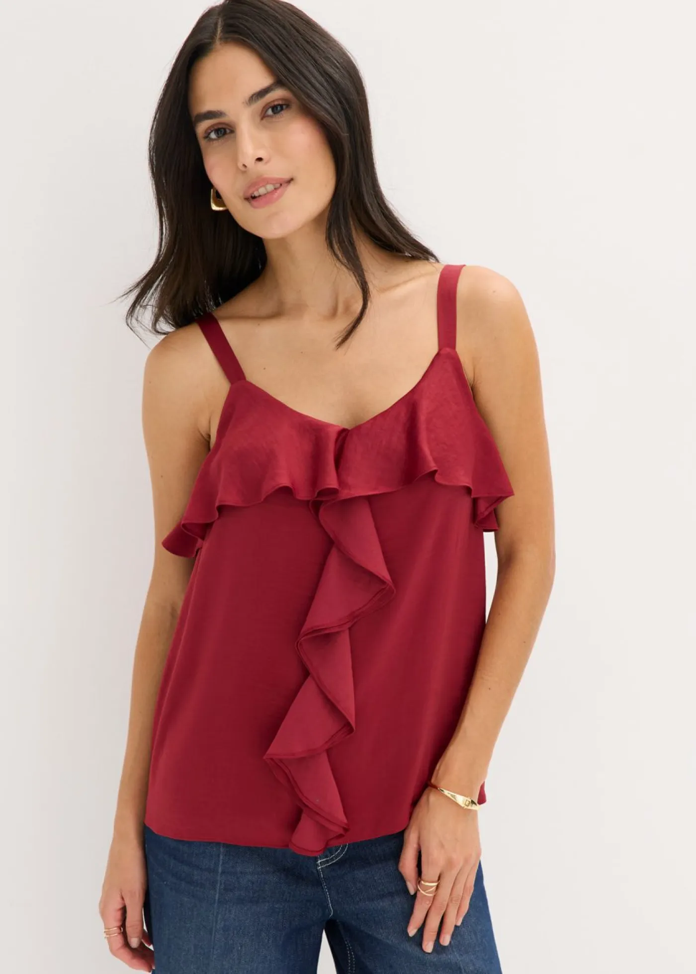 bonprix bonprix Camisas Y Blusas|Camisetas>Top con tirantes finos y satén brillante Rojo