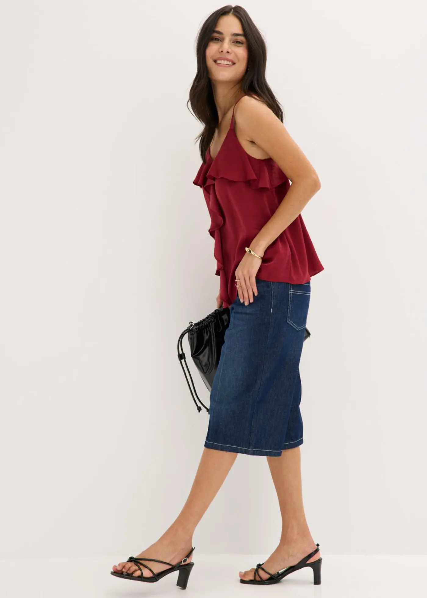 bonprix bonprix Camisas Y Blusas|Camisetas>Top con tirantes finos y satén brillante Rojo