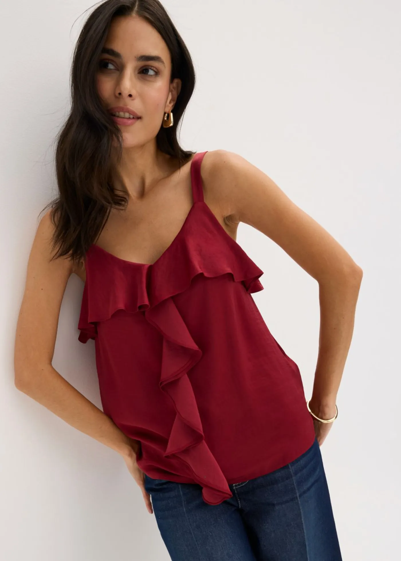 bonprix bonprix Camisas Y Blusas|Camisetas>Top con tirantes finos y satén brillante Rojo