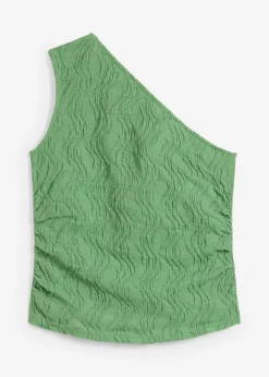 bonprix bonprix Camisetas>Top con un hombro al descubierto de aspecto estructurado verde hoja