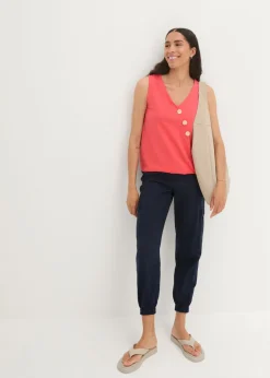 Mujer bonprix bonprix Top de algodón con diseño cruzado y cintura elástica