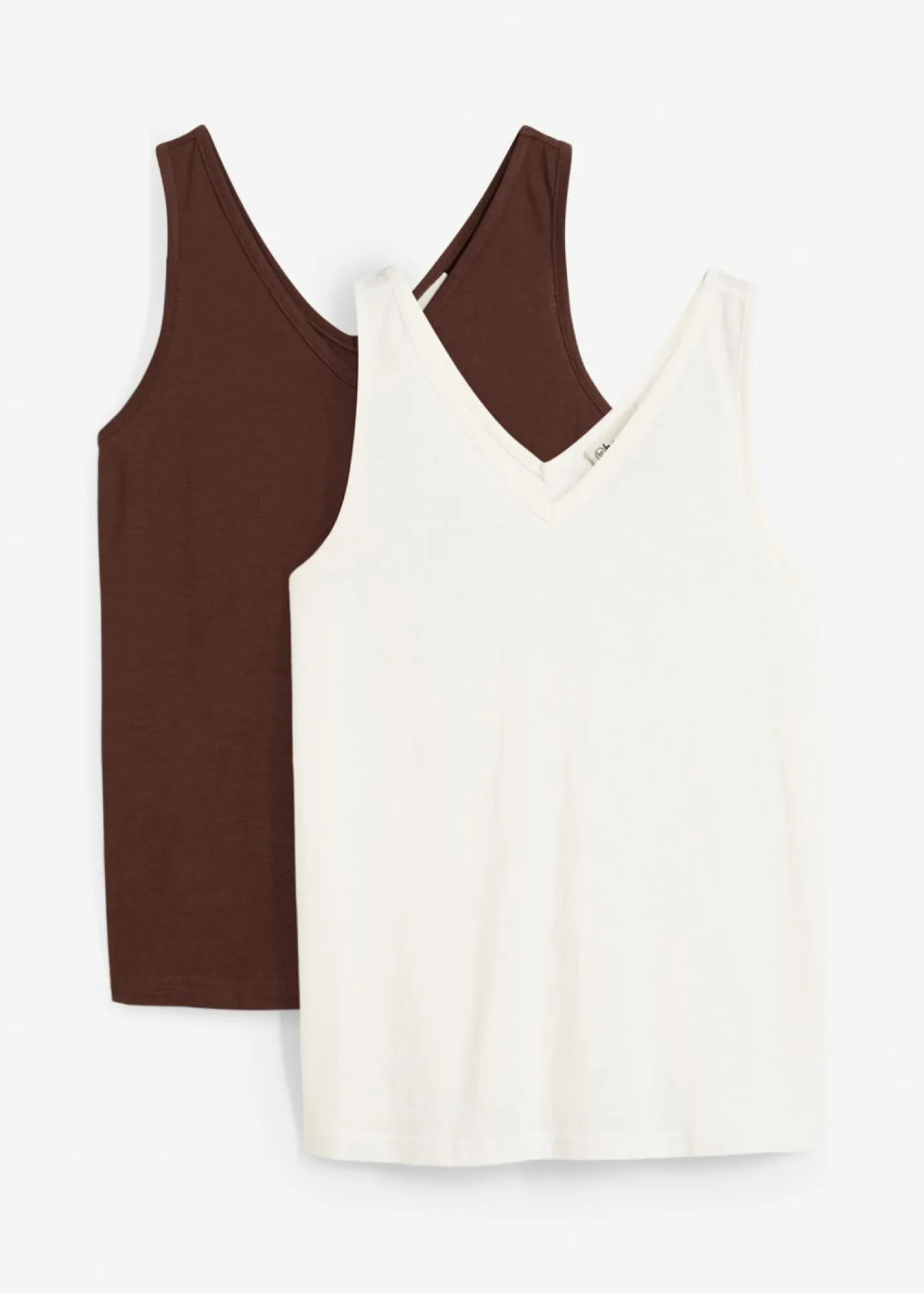 bonprix bonprix Camisetas Interiores|Básicos>Top de algodón orgánico puro (2 unidades) blanco lana/marrón tierra