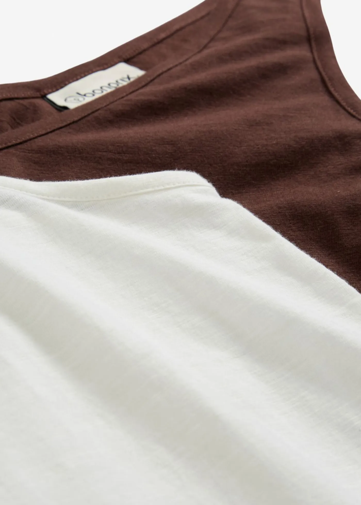 bonprix bonprix Camisetas Interiores|Básicos>Top de algodón orgánico puro (2 unidades) blanco lana/marrón tierra