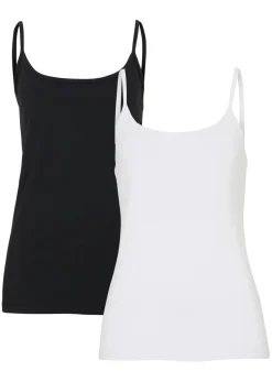 bonprix bonprix Camisetas Interiores|Básicos>Top de algodón orgánico puro con tirantes finos (2 unidades) Blanco-negro