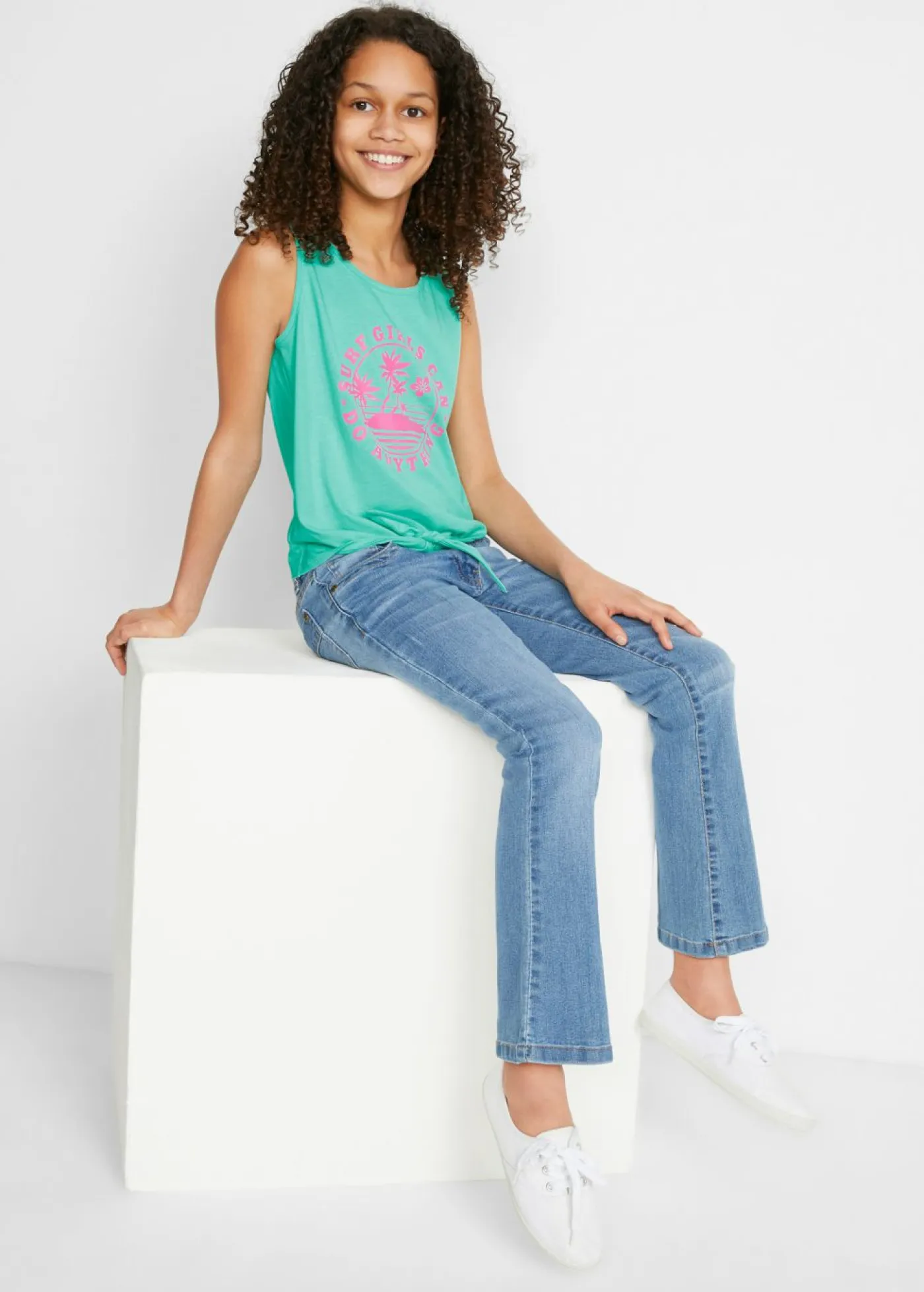 bonprix bonprix Ropa 9 A 16 Años·Camisetas Y Camisas|Ropa 9 A 16 Años·Packs De Ropa>Top de algodón orgánico puro (2 unidades) rosa caliente + mentol