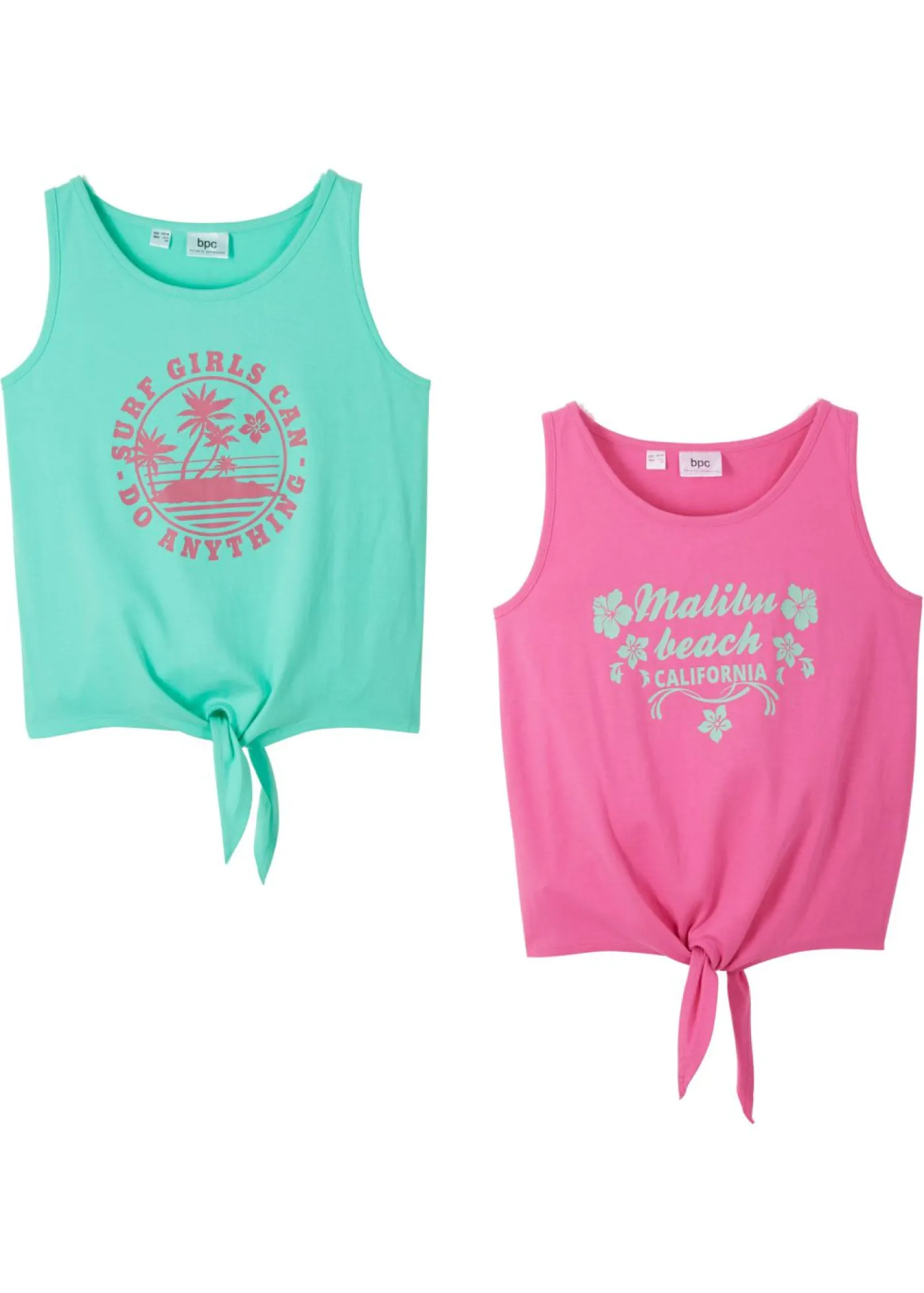 bonprix bonprix Ropa 9 A 16 Años·Camisetas Y Camisas|Ropa 9 A 16 Años·Packs De Ropa>Top de algodón orgánico puro (2 unidades) rosa caliente + mentol