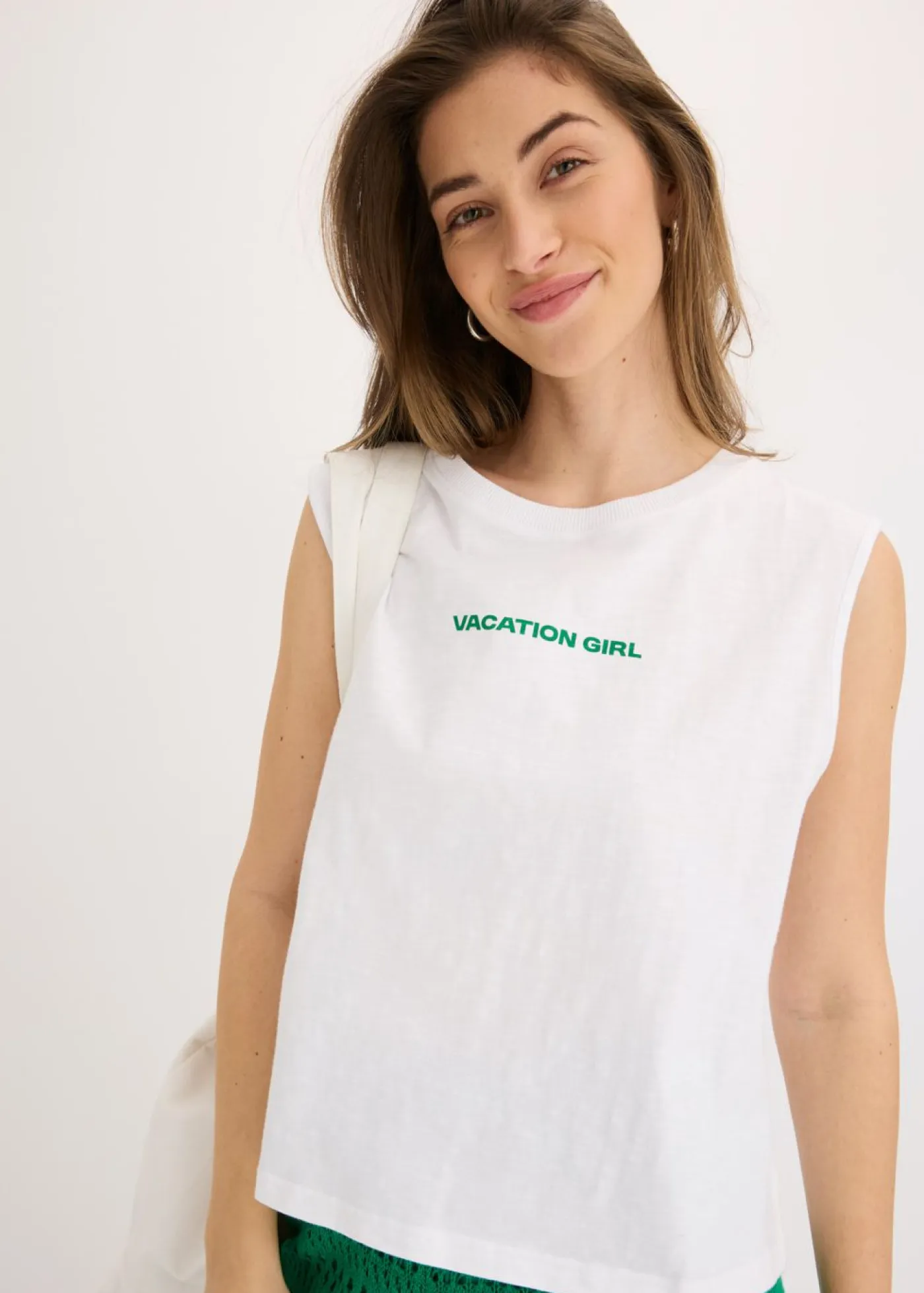 bonprix bonprix Camisetas>Top de algodón puro blanco-verde agua