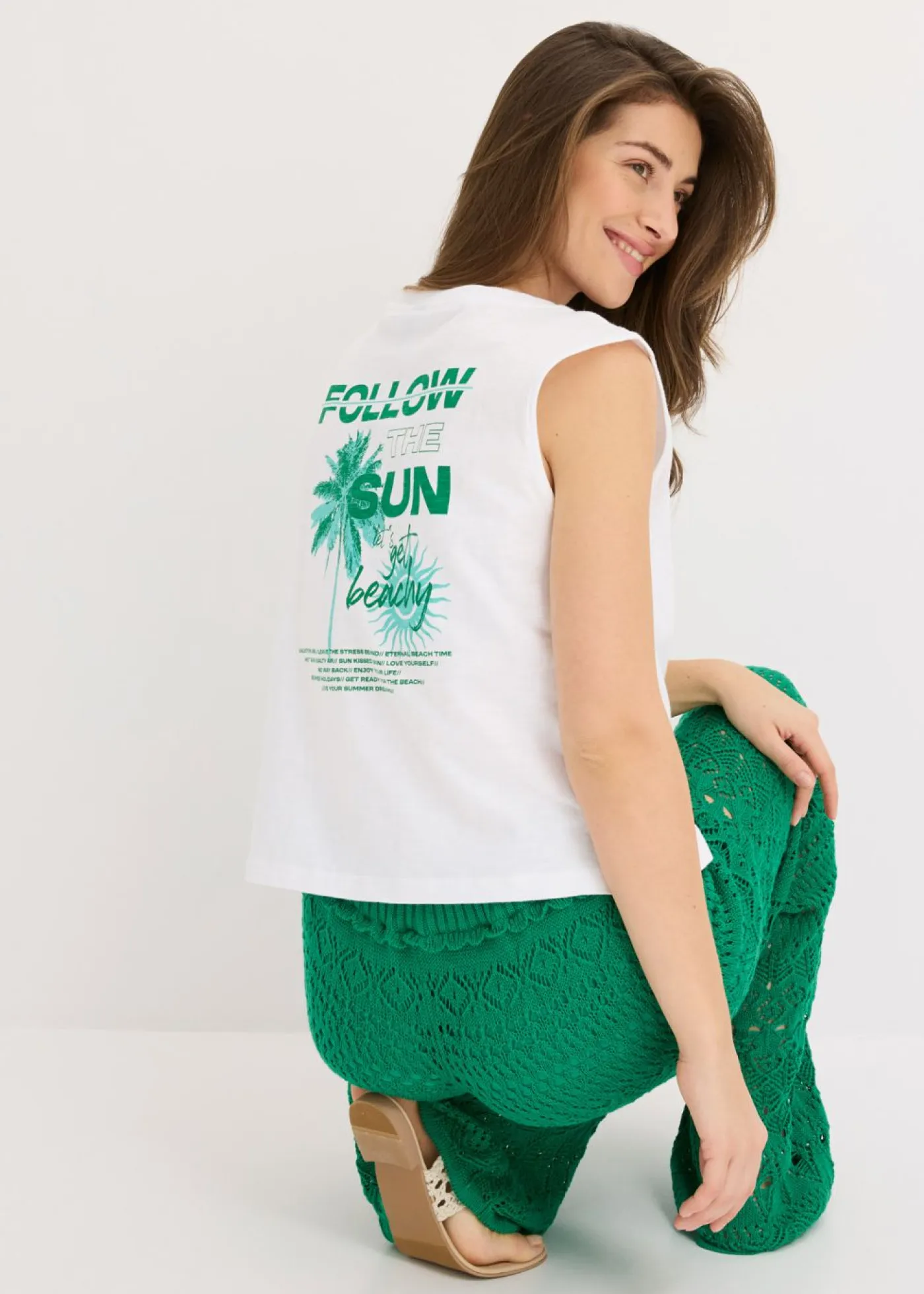 bonprix bonprix Camisetas>Top de algodón puro blanco-verde agua