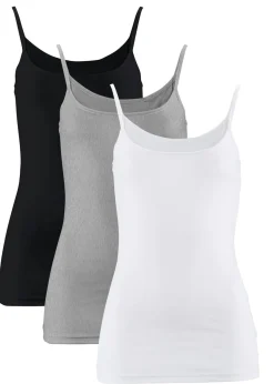 Mujer bonprix bonprix Top de algodón puro con tirantes finos (3 unidades)
