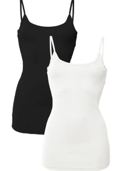 bonprix bonprix Camisetas Interiores|Básicos>Top de algodón puro con tirantes finos (2 unidades) Blanco-negro
