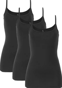 bonprix bonprix Camisetas Interiores|Básicos>Top de algodón puro con tirantes finos (3 unidades) Negro-negro-negro