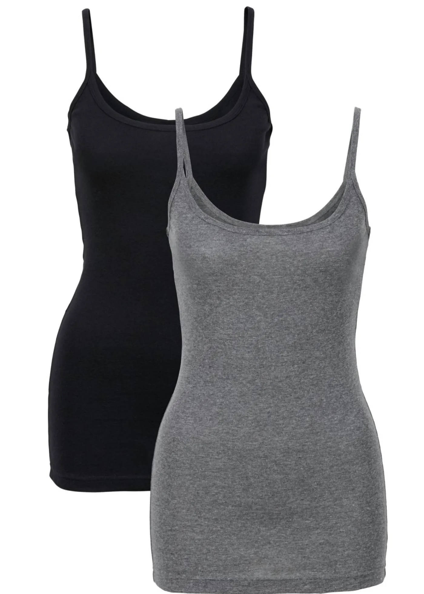 bonprix bonprix Camisetas Interiores|Básicos>Top de algodón puro con tirantes finos (2 unidades) negro-gris moteado