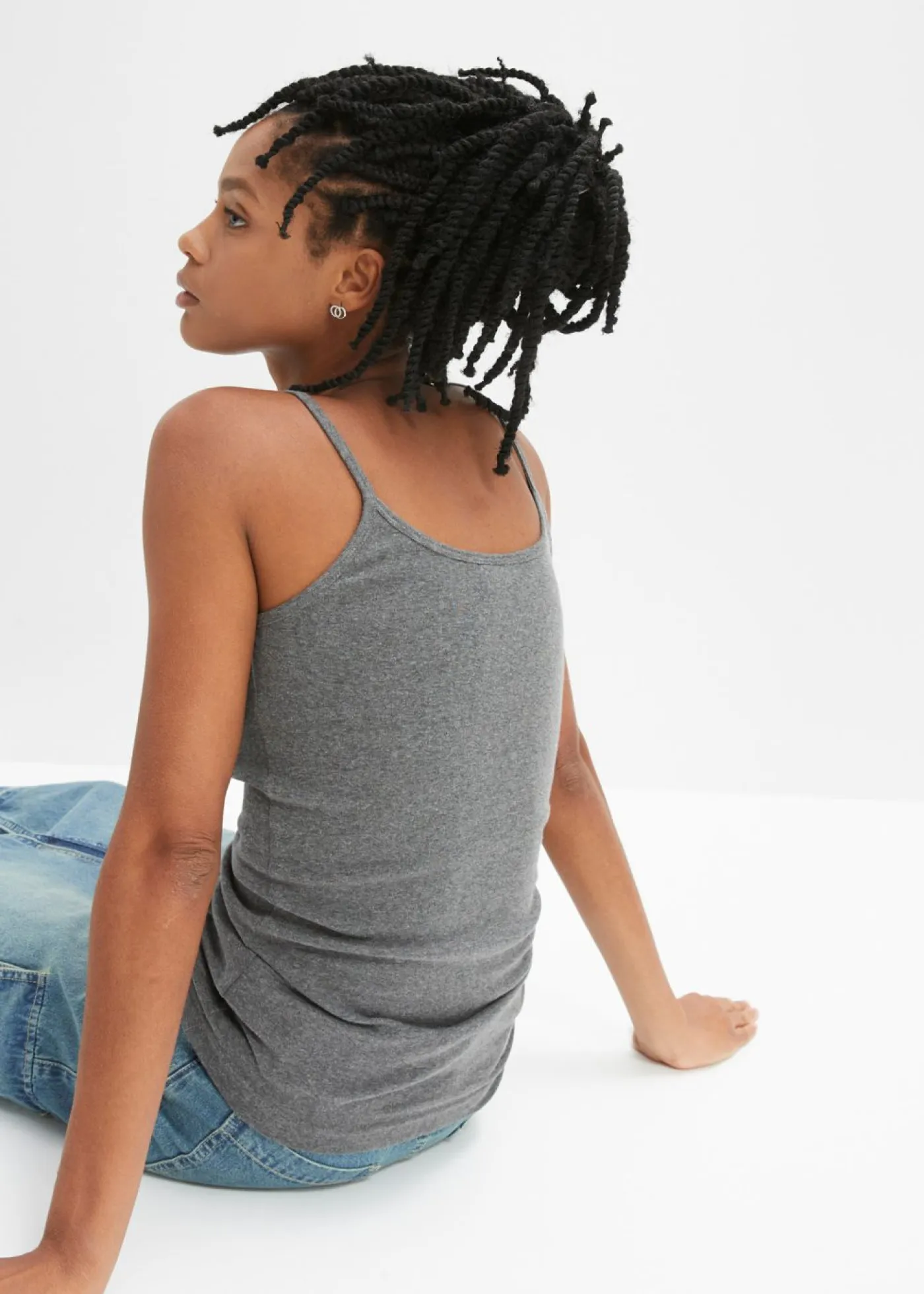 bonprix bonprix Camisetas Interiores|Básicos>Top de algodón puro con tirantes finos (2 unidades) negro-gris moteado