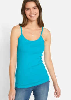 bonprix bonprix Camisetas Interiores|Básicos>Top de algodón puro con tirantes finos (3 unidades) lima claro + rosa oscuro + azul caribe