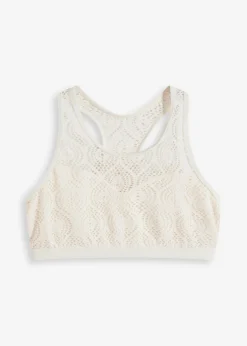 bonprix bonprix Conjuntos De Traje De Baño|Bikinis>Top de bikini bustier con encaje Blanco lana