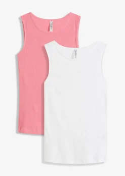 bonprix bonprix Básicos|Camisetas>Top de canalé de algodón orgánico puro (2 unidades) blanco+rosa brillante