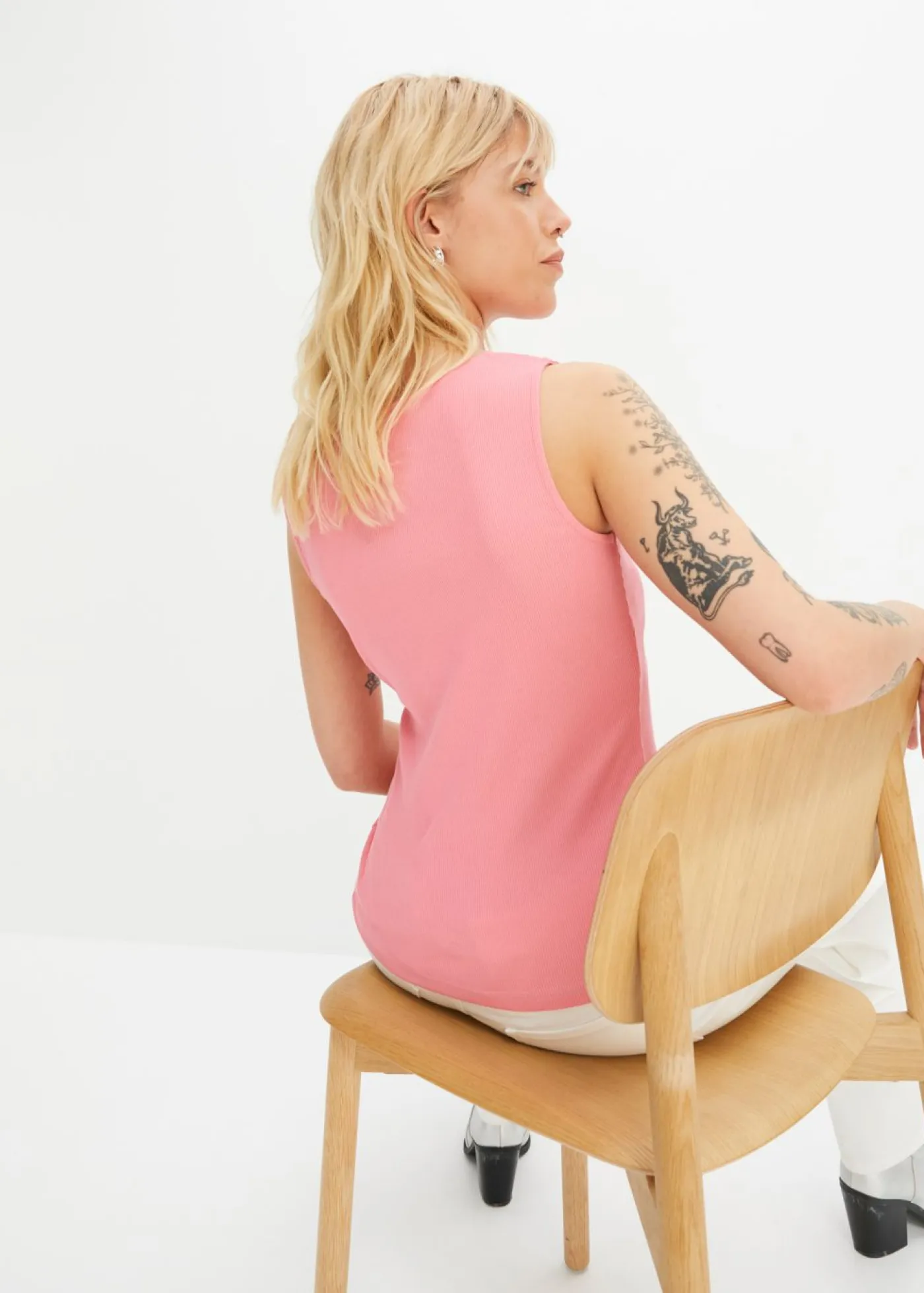 bonprix bonprix Básicos|Camisetas>Top de canalé de algodón orgánico puro (2 unidades) blanco+rosa brillante