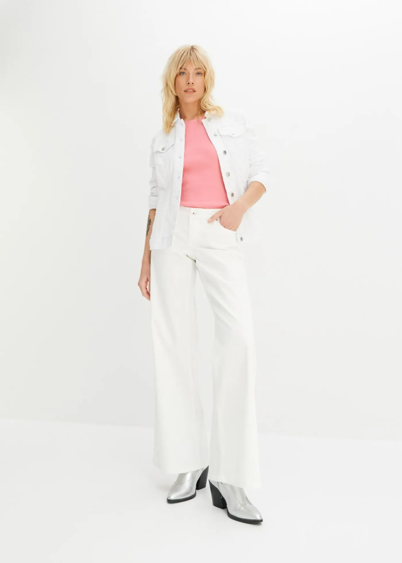 bonprix bonprix Básicos|Camisetas>Top de canalé de algodón orgánico puro (2 unidades) blanco+rosa brillante