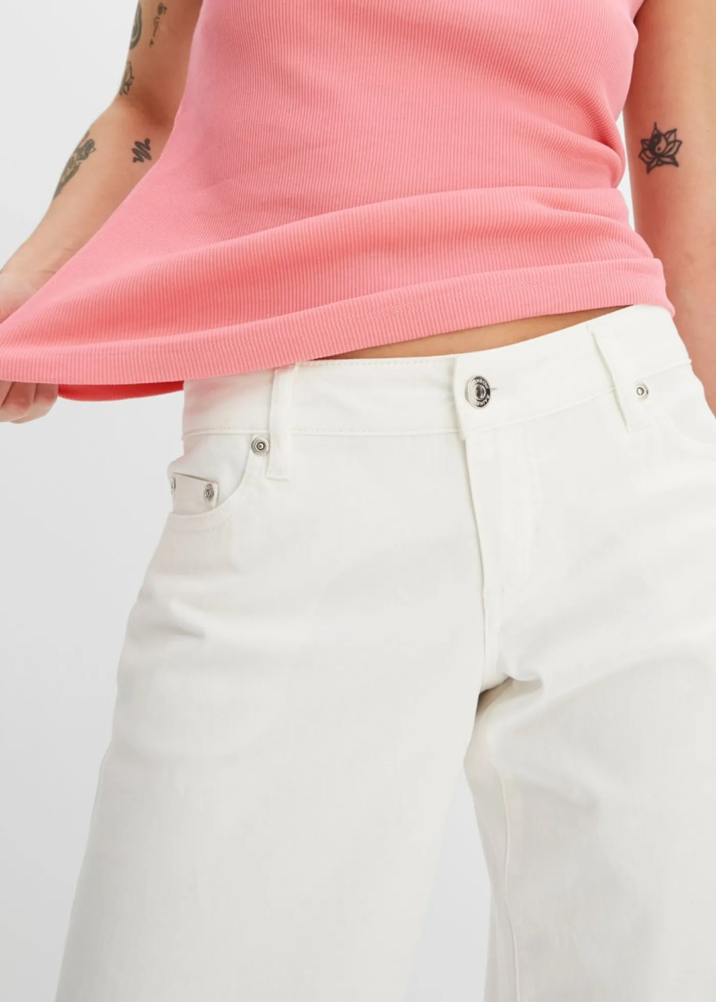 bonprix bonprix Básicos|Camisetas>Top de canalé de algodón orgánico puro (2 unidades) blanco+rosa brillante