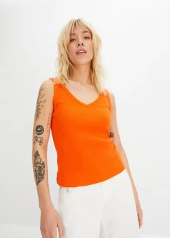 bonprix bonprix Camisetas>Top de canalé de algodón orgánico puro (2 unidades) naranja+negro