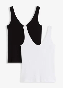 Mujer bonprix bonprix Top de canalé de algodón orgánico puro (2 unidades)