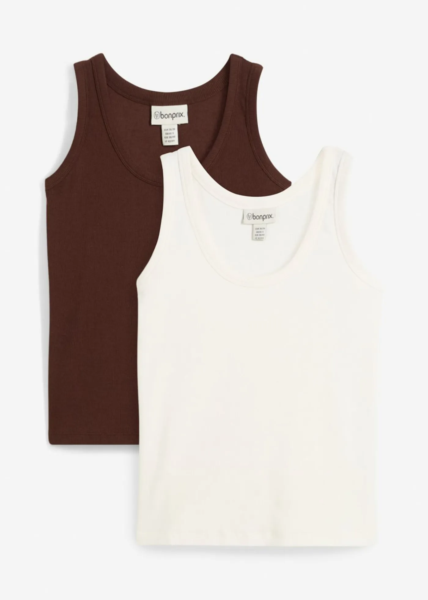 bonprix bonprix Camisetas Interiores|Básicos>Top de canalé de algodón orgánico (2 unidades) blanco lana/marrón tierra