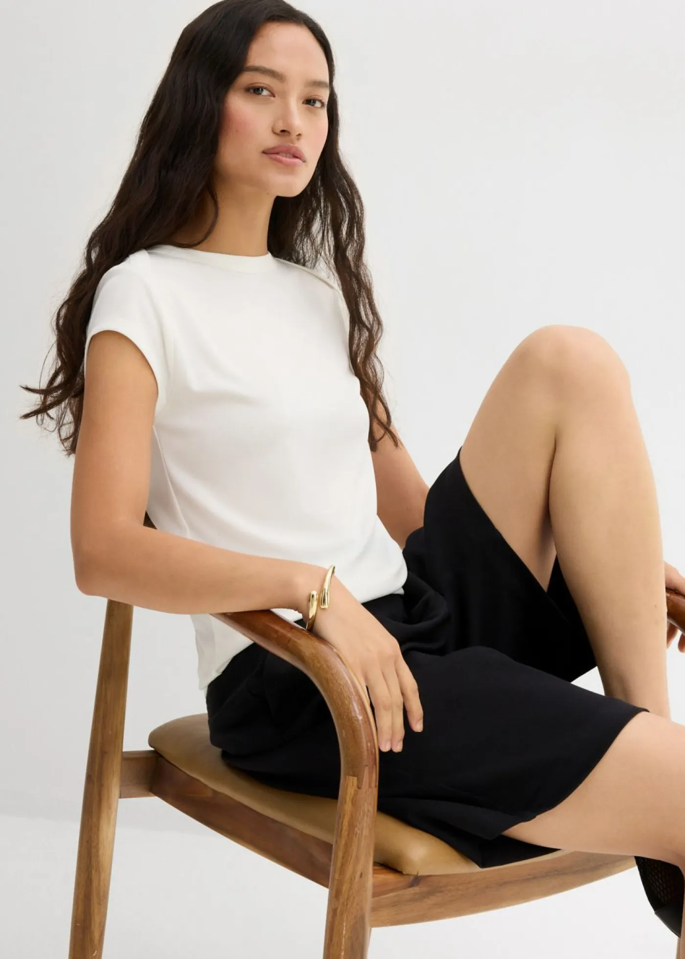 bonprix bonprix Esenciales|Camisetas>Top de canalé de mezcla suave de modal Blanco lana