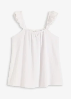 bonprix bonprix Camisetas>Top de crepé de punto con tirantes con volantes Blanco