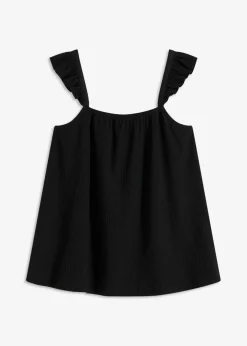 Mujer bonprix bonprix Top de crepé de punto con tirantes con volantes