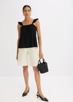 Mujer bonprix bonprix Top de crepé de punto con tirantes con volantes