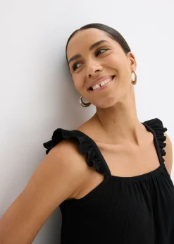 Mujer bonprix bonprix Top de crepé de punto con tirantes con volantes