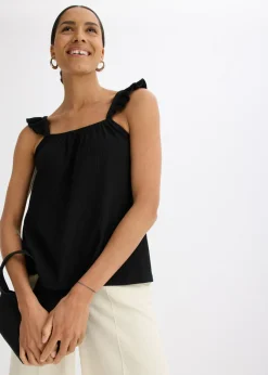 Mujer bonprix bonprix Top de crepé de punto con tirantes con volantes