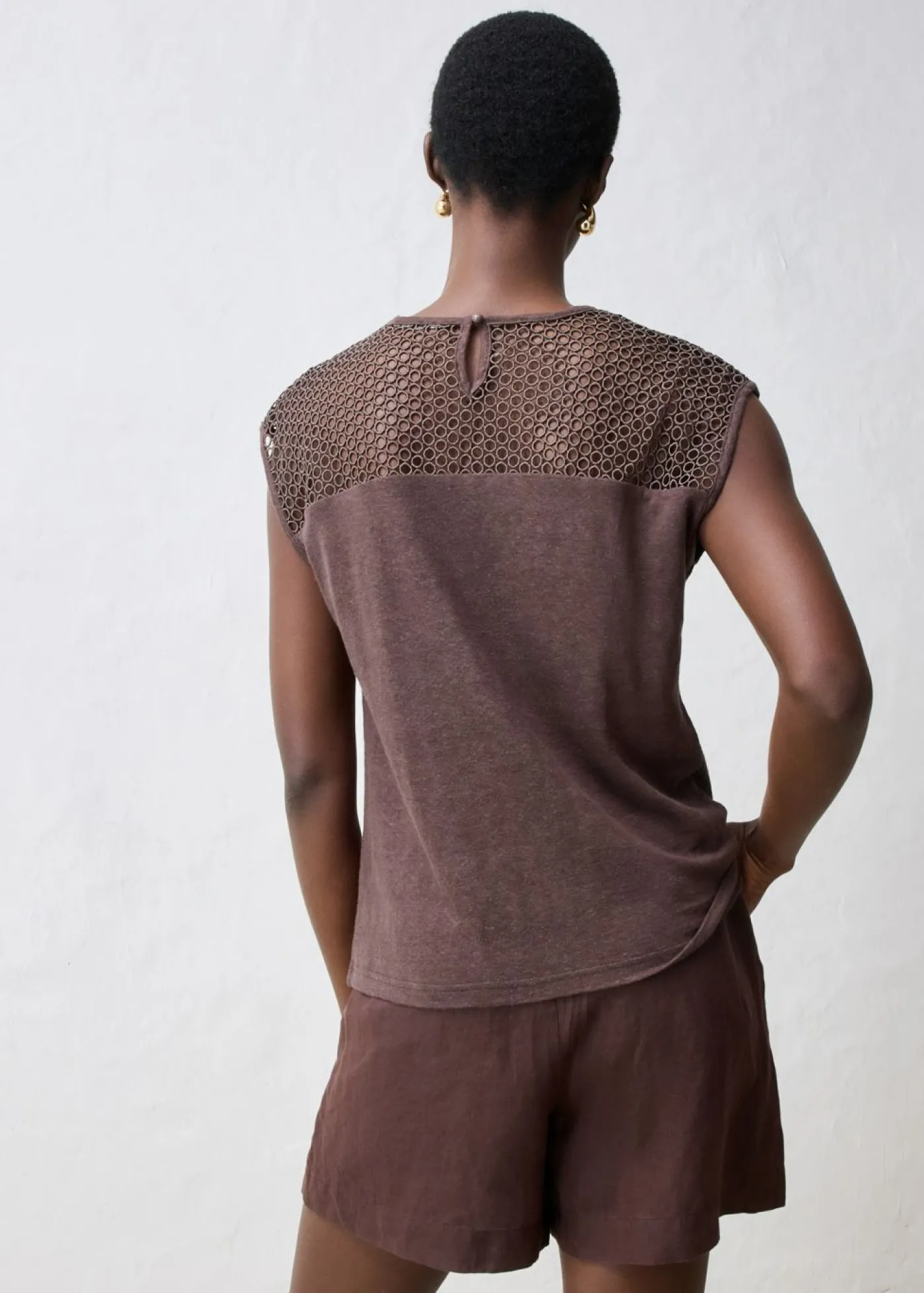 bonprix bonprix Premium|Camisetas>Top de lino puro Marrón oscuro