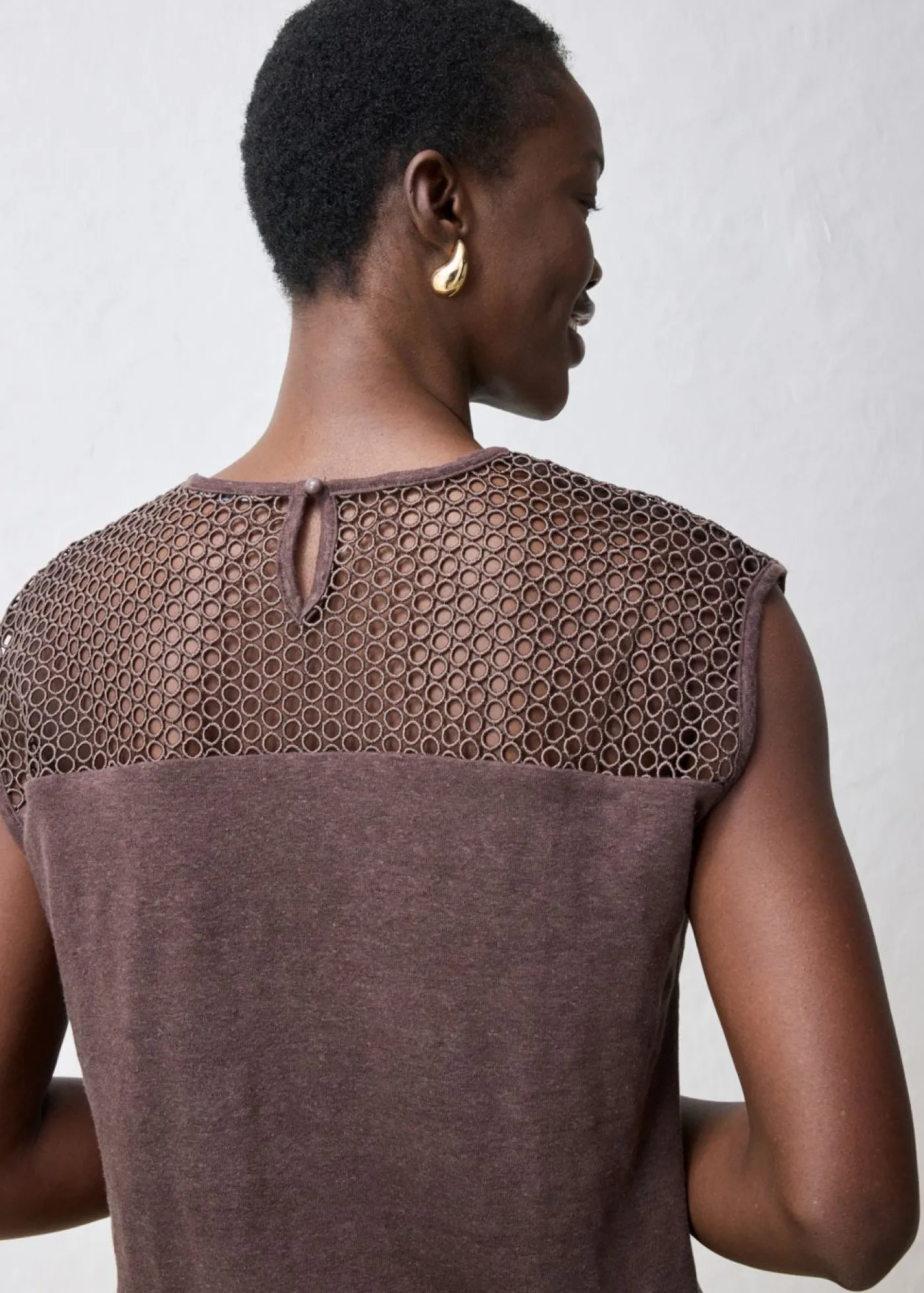 bonprix bonprix Premium|Camisetas>Top de lino puro Marrón oscuro