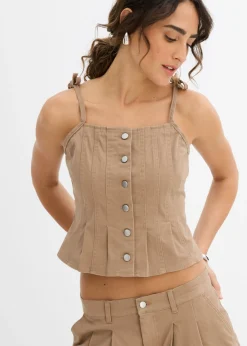 bonprix bonprix Conjuntos De Ropa|Camisetas>Top de mezcla de algodón elástico con tirantes finos arcilla