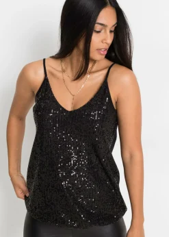 Mujer bonprix bonprix Top de mezcla de viscosa suave con tirantes finos y lentejuelas