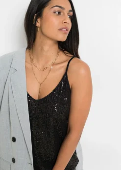 Mujer bonprix bonprix Top de mezcla de viscosa suave con tirantes finos y lentejuelas