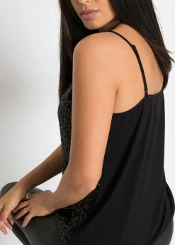 Mujer bonprix bonprix Top de mezcla de viscosa suave con tirantes finos y lentejuelas