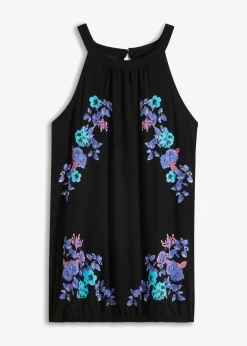 bonprix bonprix Camisetas>Top de mezcla de viscosa fluida Negro estampado