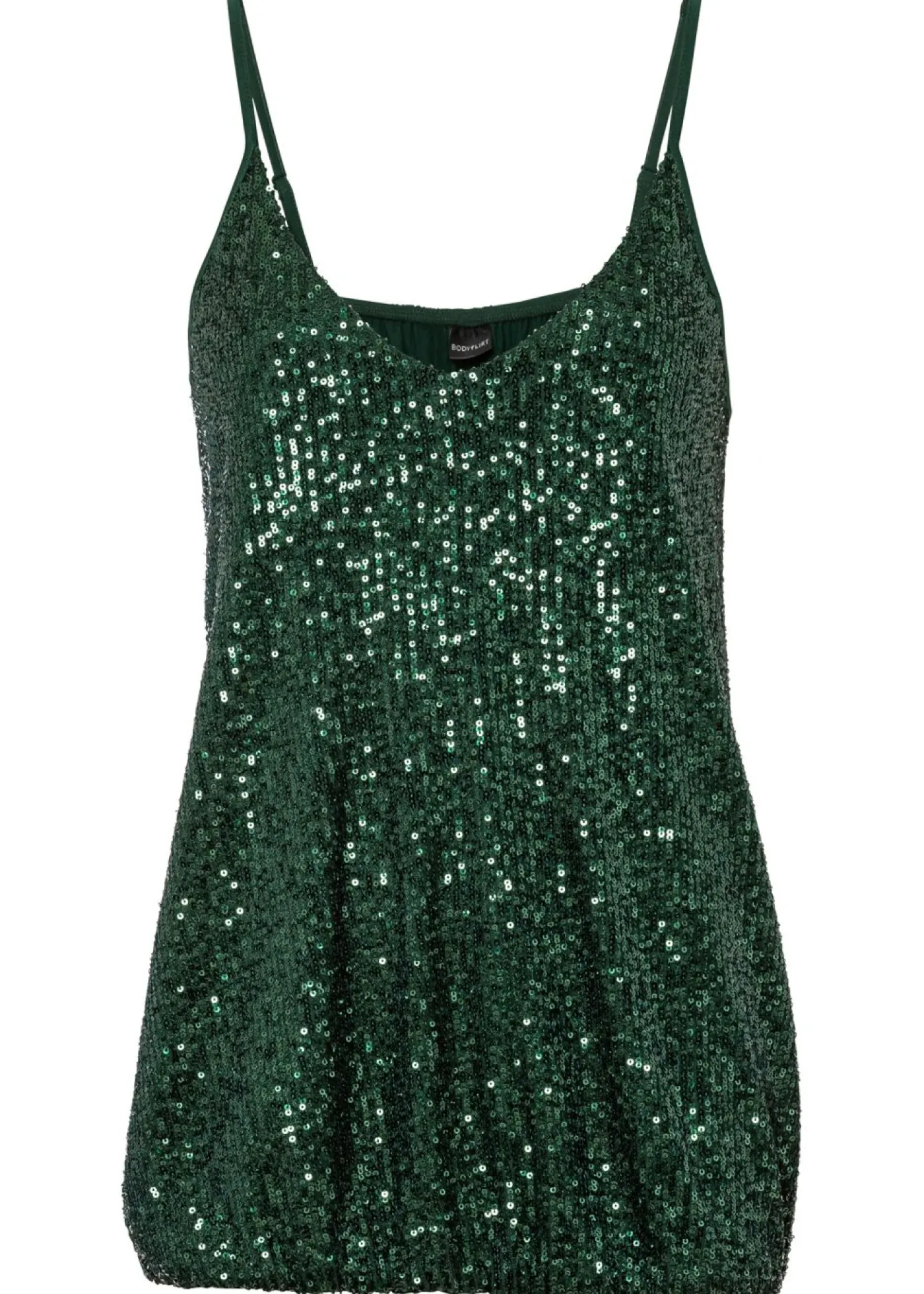 bonprix bonprix Camisetas>Top de mezcla de viscosa suave con tirantes finos y lentejuelas Verde oscuro