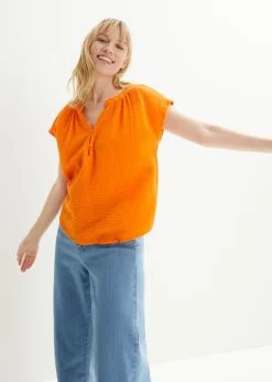 bonprix bonprix Camisas Y Blusas>Top de muselina de algodón puro Naranja calabaza