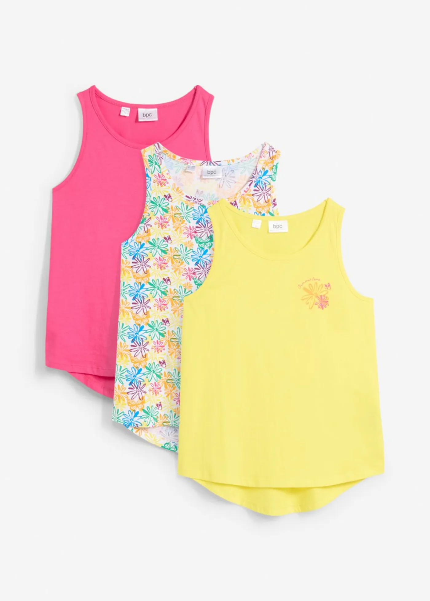 bonprix bonprix Ropa 9 A 16 Años·Camisetas Y Camisas|Ropa 9 A 16 Años·Packs De Ropa>Top de punto (3 unidades) para niñas de algodón orgánico amarillo cálido+blanco+rosa caliente